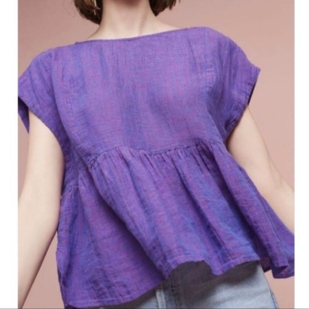Anthropologie Holding Horses Tyra purple linen peplum blouse